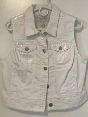 White Sequenced Denim Vest